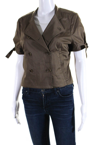 BCBGMAXAZRIA Womens Double Breasted Short Sleeve Jacket Brown Cotton Size Medium