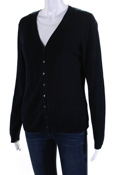 Brooks Brothers Womens Button Front V Neck Silk Cardigan Sweater Navy Size Large