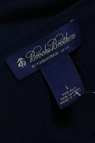 Brooks Brothers Womens Button Front V Neck Silk Cardigan Sweater Navy Size Large