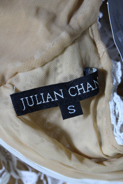 Julian Chang Womens Lace Mock Neck Sleeveless Zip Up Blouse Top White Size S