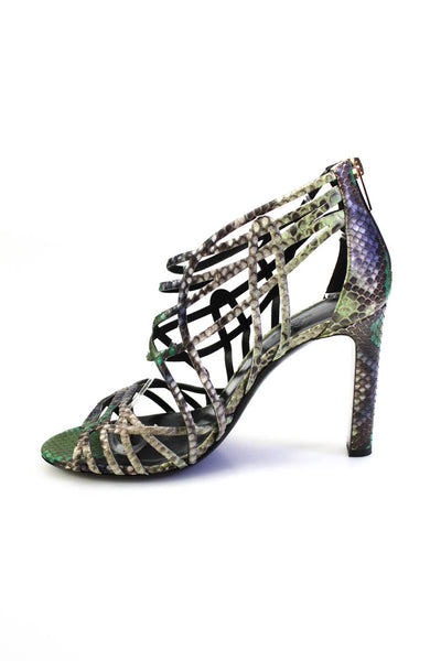 Hermes Womens Snakeskin Strappy Cage Zip Up High Heels Sandals Multicolor Size 9