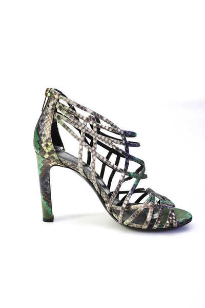 Hermes Womens Snakeskin Strappy Cage Zip Up High Heels Sandals Multicolor Size 9