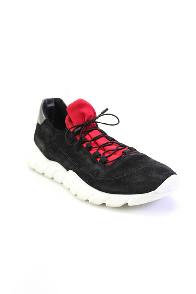 Fendi Mens Suede Knit Lace Up Low Top Athletic Sneakers Black Red Size 12