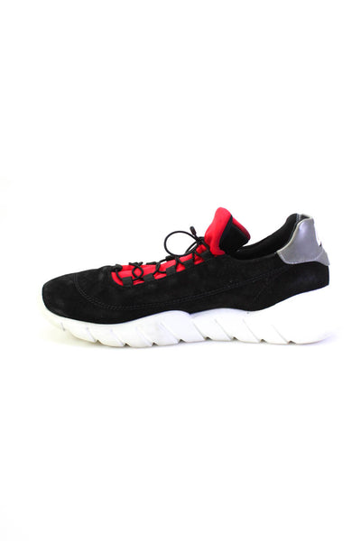 Fendi Mens Suede Knit Lace Up Low Top Athletic Sneakers Black Red Size 12