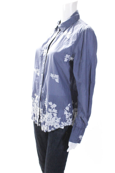Cino Womens Floral Print Long Sleeves Button Down Shirt Blue Cotton Size Small