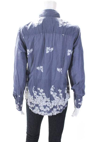 Cino Womens Floral Print Long Sleeves Button Down Shirt Blue Cotton Size Small