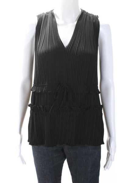 3.1 Phillip Lim Women's V-Neck Ruffle Sleeveless Tiered Blouse Black Size 4