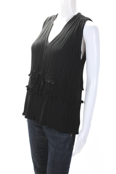 3.1 Phillip Lim Women's V-Neck Ruffle Sleeveless Tiered Blouse Black Size 4