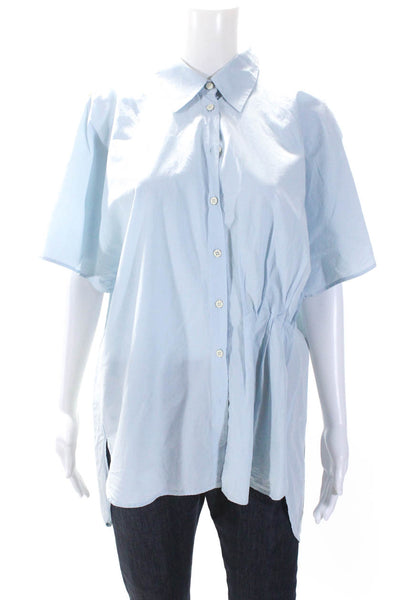 Alysi  Women's Collared Short Sleeves Button Down Hi-Lo Hem Blouse Blue Size 4