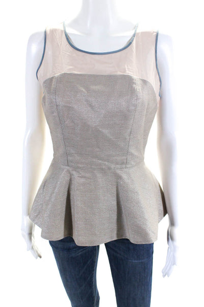 Sachin & Babi Womens Metallic Back Zip Sleeveless Peplum Blouse Silver Size 4