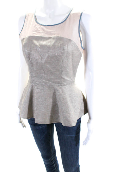 Sachin & Babi Womens Metallic Back Zip Sleeveless Peplum Blouse Silver Size 4