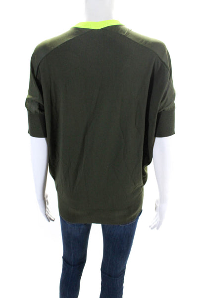 Karen Millen Womens Tight-Knit V-Neck Short Sleeve Shirt Top Olive Green Size 2