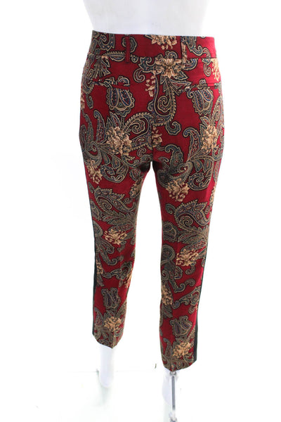 Goen J Womens Silk Paisley Print Pleated Front Straight Leg Trousers Red Size 4