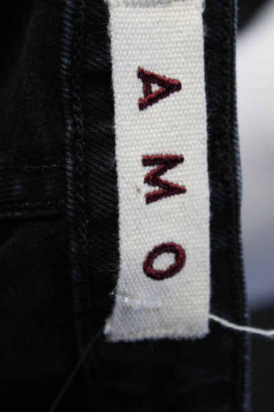Amo Womens Cotton Denim Frayed Hem Mid-Rise Bella Straight Jeans Black Size 26