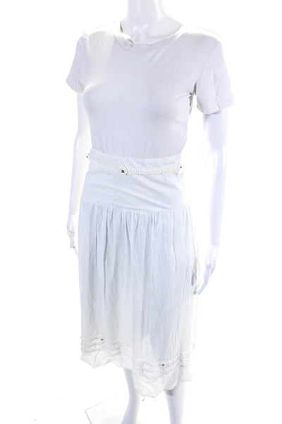 Tory Burch Womens Cotton Beaded Hem Mid-Calf Lined A-Line Skirt White Size 6