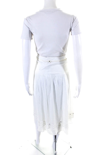 Tory Burch Womens Cotton Beaded Hem Mid-Calf Lined A-Line Skirt White Size 6