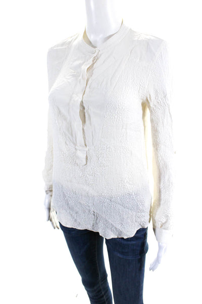 Rebecca Taylor Women's Round Neck Long Sleeves Half Button Blouse Cream Size 4