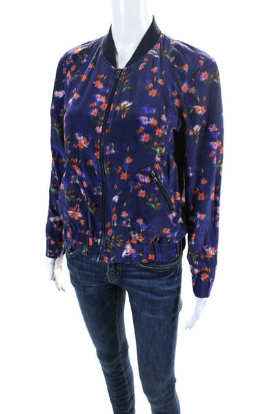 Rebecca Taylor Women's Long Sleeves Full Zip Floral Silk Jacket Size 4