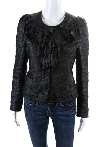 Rebecca Taylor Women's Round Neck Ruffle Long Sleeve Jacket Black Size 6