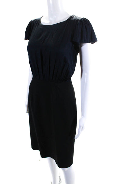 Tailored Rebecca Taylor Women's Cap Sleeves A-Line Midi Dress Black Size 4