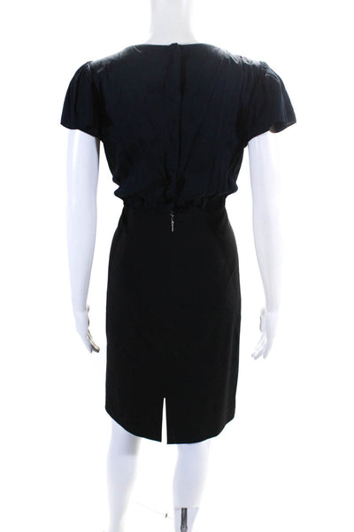 Tailored Rebecca Taylor Women's Cap Sleeves A-Line Midi Dress Black Size 4