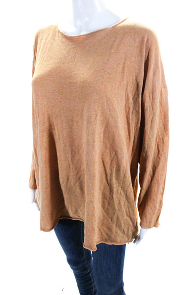 Eskandar Womens 3/4 Sleeve Boat Neck Knit Sweatshirt Brown Cotton Size 2