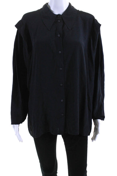 Momoni Womens Button Front Long Sleeve Collared Shirt Black Size IT 48