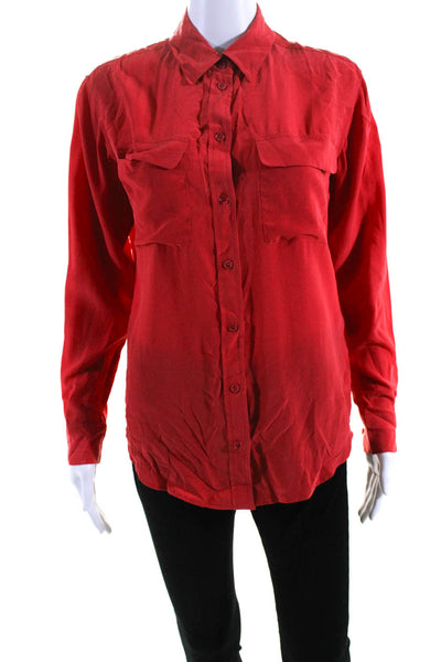 Equipment Femme Womens Silk Georgette Long Sleeve Button Down Blouse Red Size XS