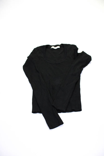 Zara Women's Scoop Neck Long Sleeves Ribbed Blouse Black Size XS Lot 2