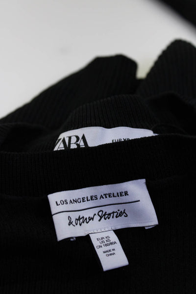 Zara Women's Scoop Neck Long Sleeves Ribbed Blouse Black Size XS Lot 2