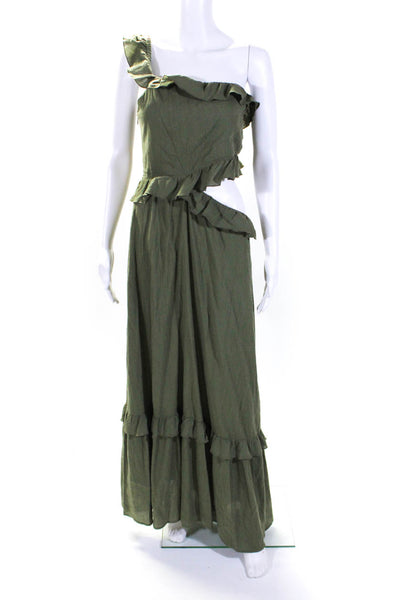 Peony Womens Green Ruffle One Shoulder Cut Out Shift Dress Size 14