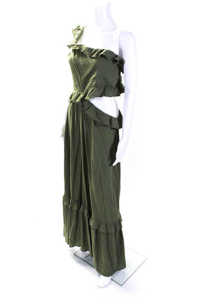 Peony Womens Green Ruffle One Shoulder Cut Out Shift Dress Size 14