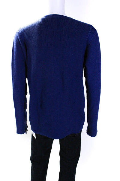 Vince Mens Crew Neck Long Sleeves Sweater Blue Cotton Size Extra Large