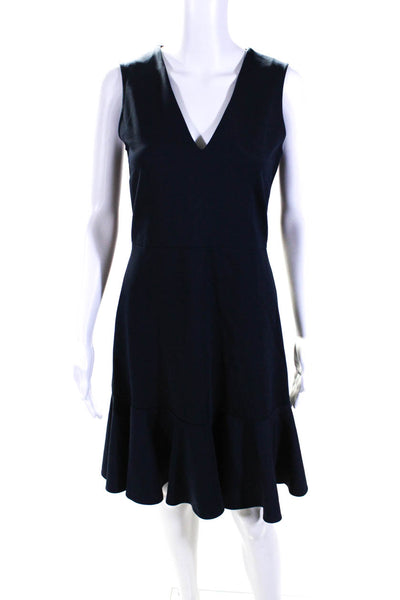 J Crew Womens Sleeveless V-Neck Ruffled Hem Midi A-Line Dress Navy Blue Size 6