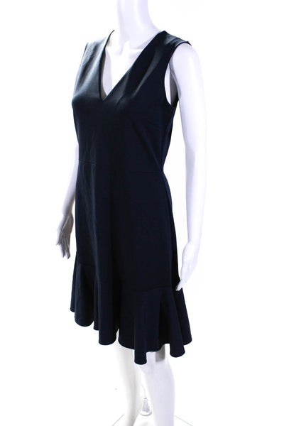 J Crew Womens Sleeveless V-Neck Ruffled Hem Midi A-Line Dress Navy Blue Size 6