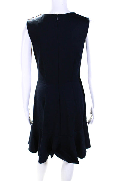 J Crew Womens Sleeveless V-Neck Ruffled Hem Midi A-Line Dress Navy Blue Size 6