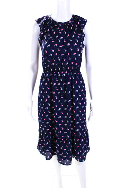 J Crew Womens Chiffon Floral Print Cap Sleeve Mid-Calf Sundress Navy Size 2XS