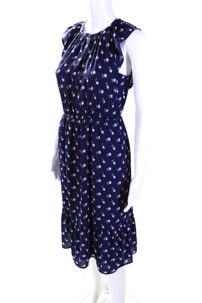 J Crew Womens Chiffon Floral Print Cap Sleeve Mid-Calf Sundress Navy Size 2XS