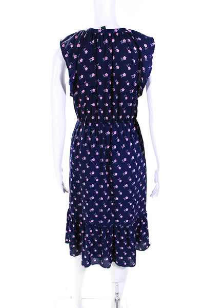 J Crew Womens Chiffon Floral Print Cap Sleeve Mid-Calf Sundress Navy Size 2XS