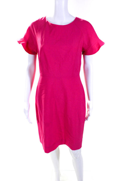 J Crew Womens Short Sleeve Back Zip Knee Length Sheath Dress Hot Pink Size 8P