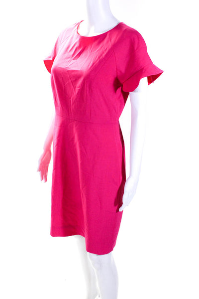 J Crew Womens Short Sleeve Back Zip Knee Length Sheath Dress Hot Pink Size 8P