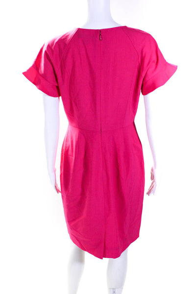 J Crew Womens Short Sleeve Back Zip Knee Length Sheath Dress Hot Pink Size 8P