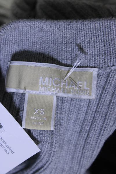 Michael Michael Kors V-Neck Lace Up Short Sleeves Ribbed Sweater Gray Size XS