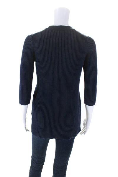 Michael Michael Kors Women's Lace Up Slit Hem Ribbed Sweater Navy Blue Size XS