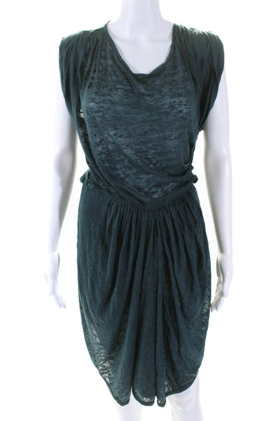 Etoile Isabel Marant Women's Round Neck Short Sleeves Mini Dress Teal Size M