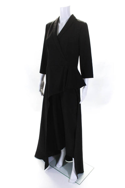 Kay Unger Women's V-Neck 3/4 Sleeves Peplum Straight Leg Jumpsuit Black Size 8