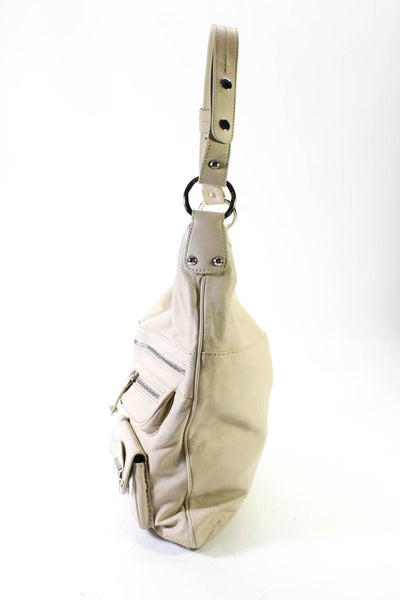 Tods Women's Zip Closure Pockets Top Handle Shoulder Handbag Cream Size M