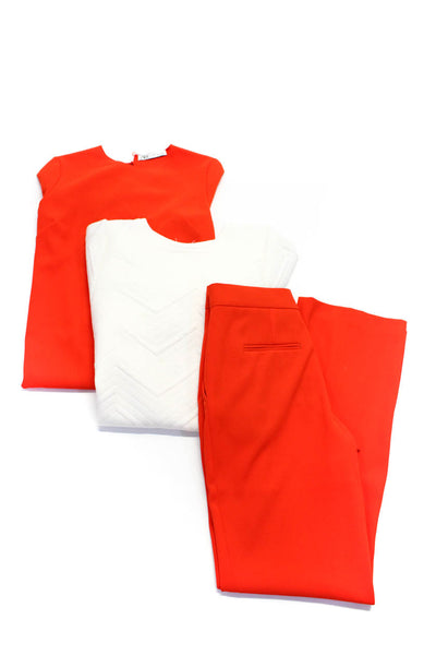 Zara Womens Asymmetrical Pullover Blouse Top + Pants Set Orange Size XS S Lot 2