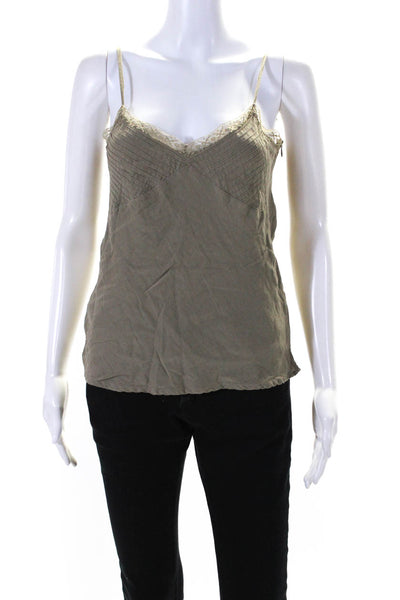 Zadig & Voltaire Womenas Spaghetti Strap V Neck Tank Top Green Cotton Size 2