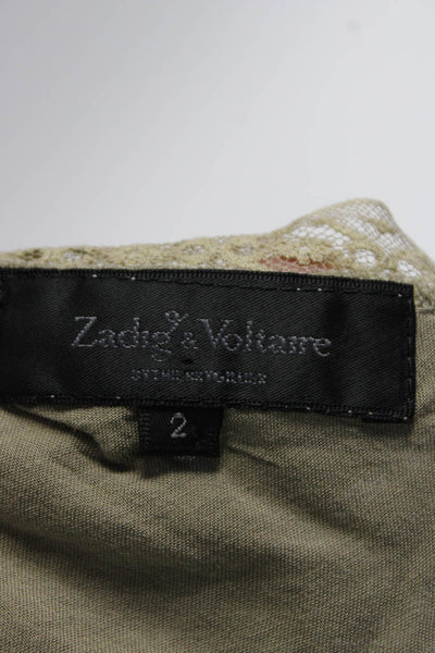 Zadig & Voltaire Womenas Spaghetti Strap V Neck Tank Top Green Cotton Size 2